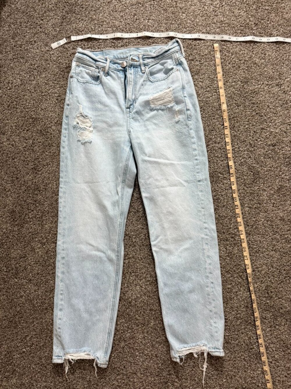 American Eagle Womens Distressed Denim Jeans Raw Hem Light Blue 2
